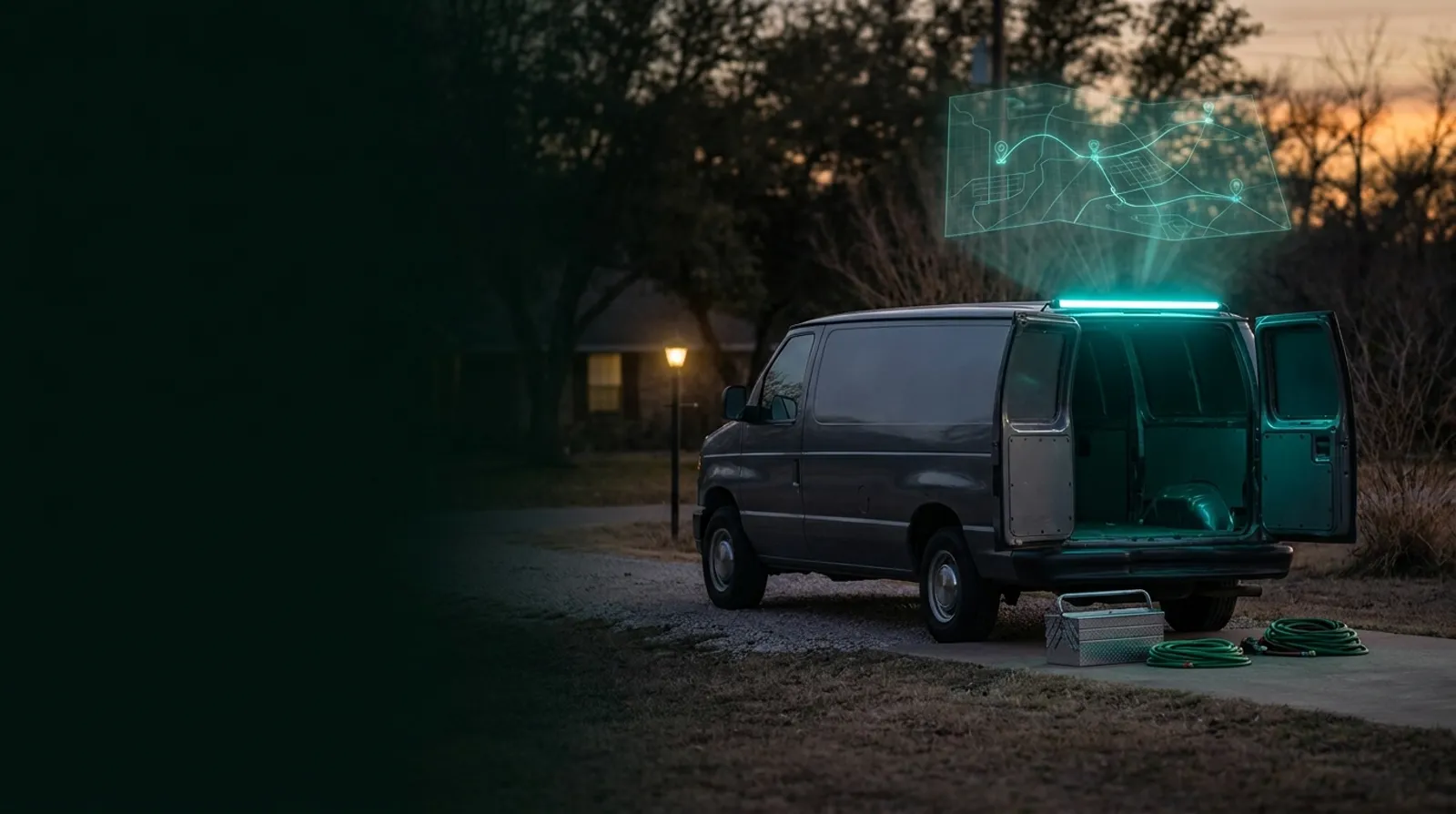 Home service contractor van with AI dispatch automation